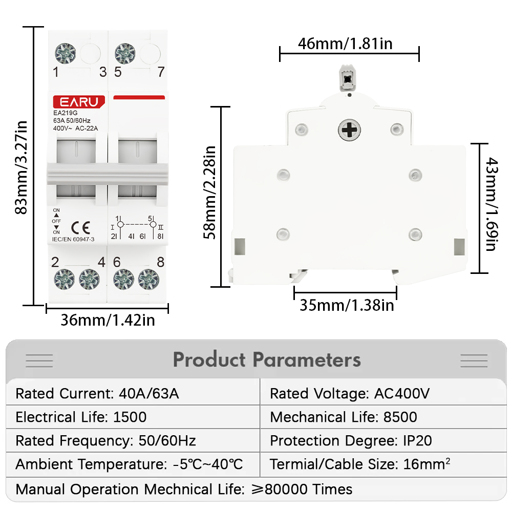 EARU 2P 40A 63A AC 400V Din Ra - Din Rail Circuit Breaker incelemesi ve fiyatı